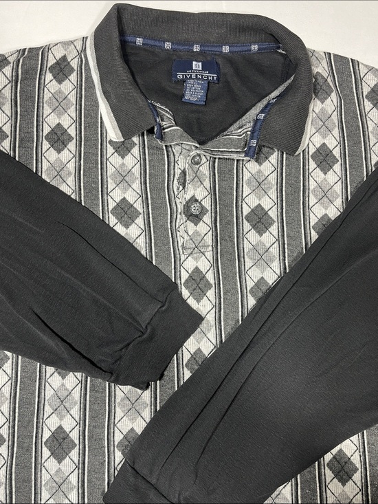 Givenchy Other - Vintage Givenchy Activewear XL Argyle Stripe Long Sleeve Polo Shirt Gray Black